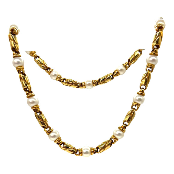 Authentic Bulgari BVLGARI Passo Doppio Pearl & Yellow Gold 18K Italy Necklace - Picture 3 of 8